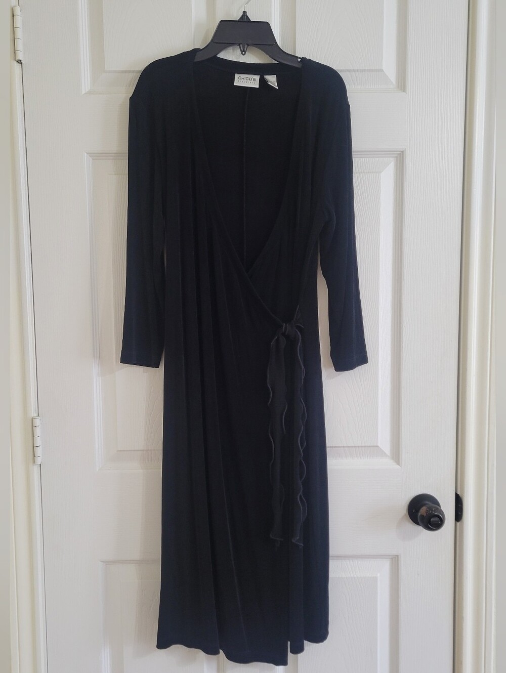Chico's Travelers Black Long-Sleeve Wrap Dress with Side Tie SZ 2